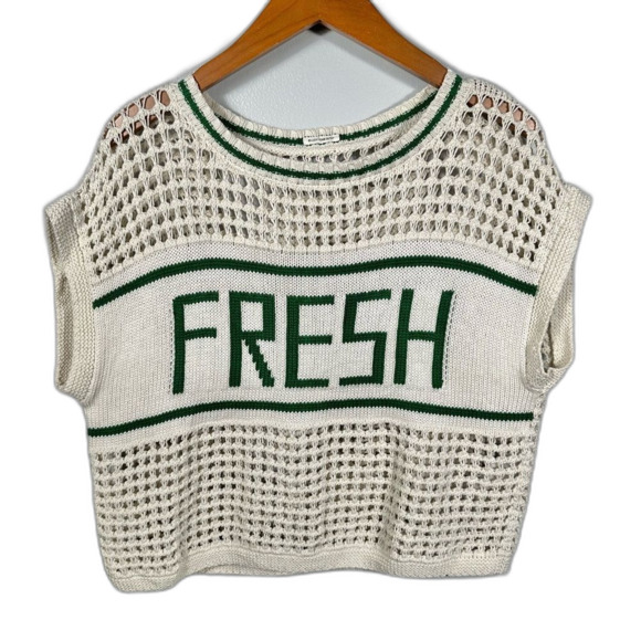 Mother Be Square “Fresh” Boho Crochet Open Knit Pullover Sweater Top Size Small - Picture 3 of 15